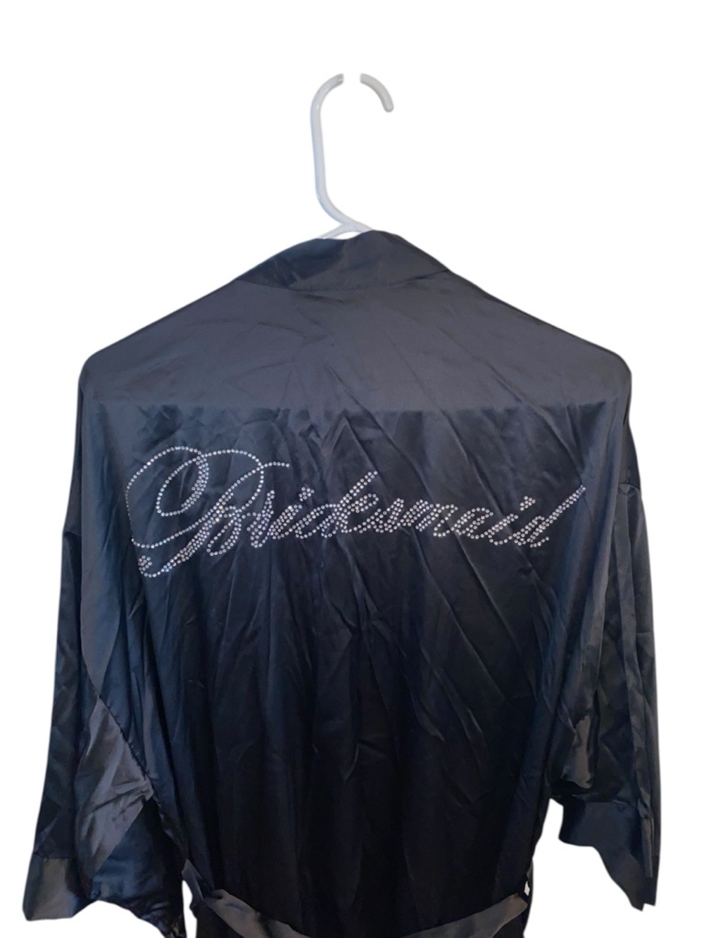 Icing Bridesmaid Black Rhinestone Satin Get Ready Robe Wedding Party Gift - Picture 4 of 11